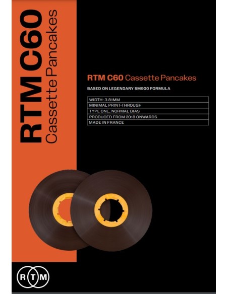 Cinta profesional RTM C60 para duplicación cassettes 60 min. Monobox 30 pancakes 12,5"x 1/8”